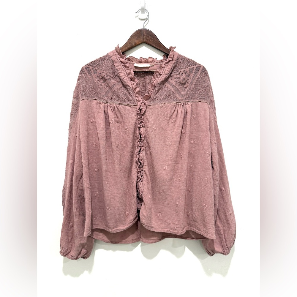 Anthropologie Forever That Girl Rose Lace Boho Pleasant Button-Up Blouse Large